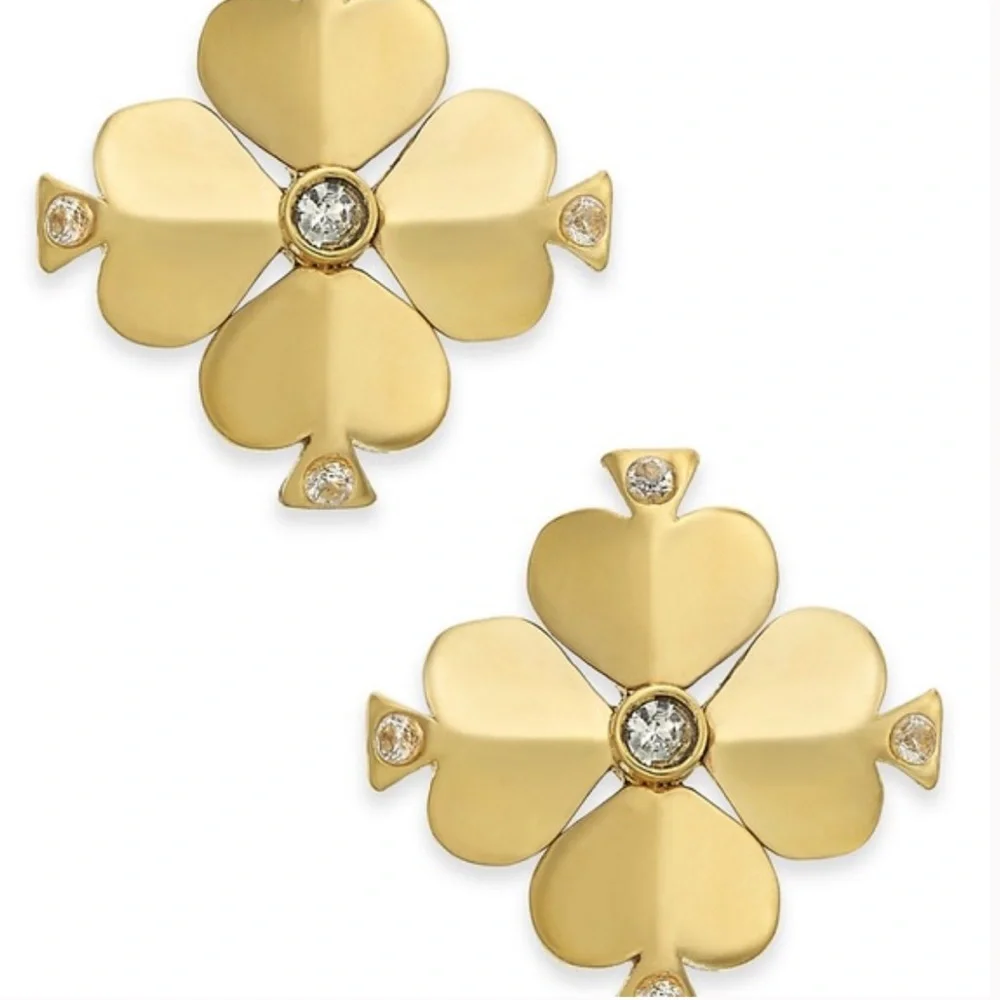 Kate Spade Legacy Logo Stud Gold Floral Earrings NWT